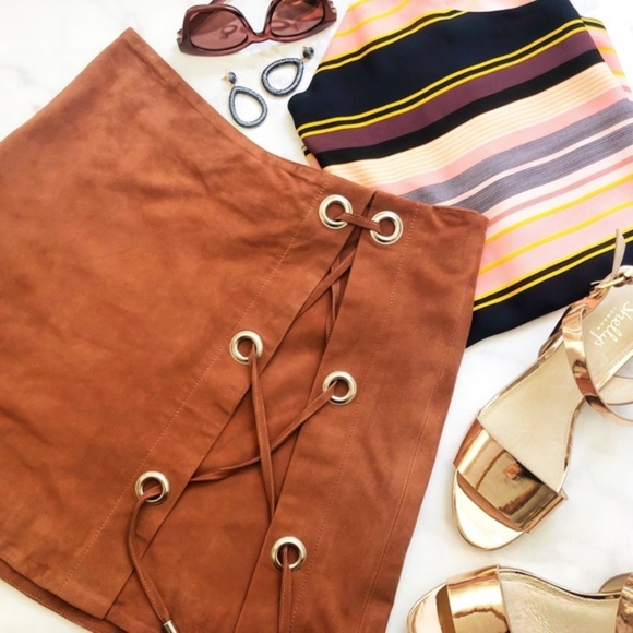 Lamarque Dresses & Skirts - Lamarque Terracotta Suede Lace Up Mini Skirt